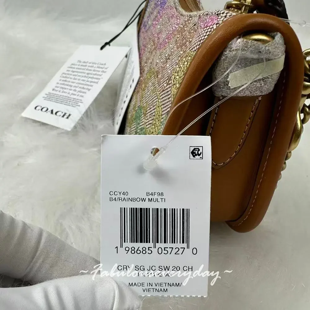 Coach Swinger Bag 20 With Chain In Crystal Signature Jacquard Rainbow CCY40 NWT